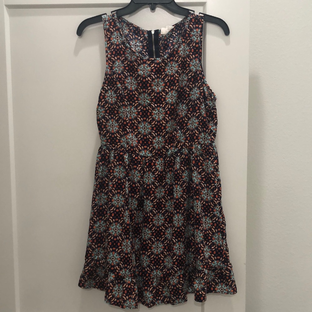 Womens Sleeveless Dress-Navy/Orange/Light Turquoise-Size Small